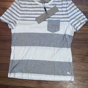 Burberry Men's Striped Tee in Gray and White